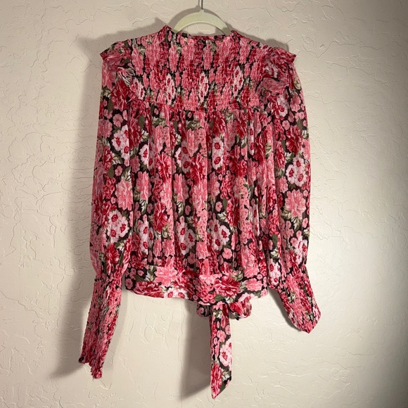 Bardot Remi Floral Long Sleeve Georgette Blouse in the pink gardenia pattern - Picture 3 of 8